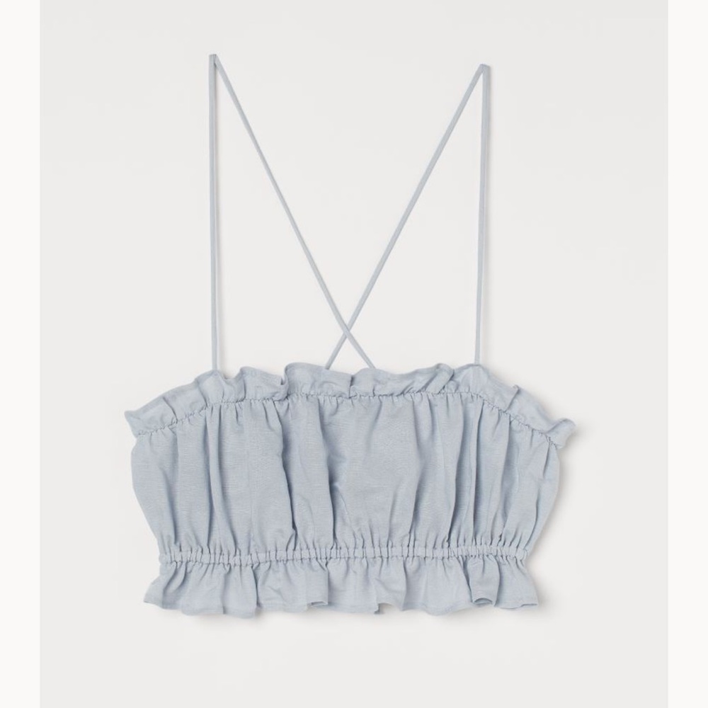 NWT H&M Linen Blend Ruffled Lace Up Halter Crop Top, Medium